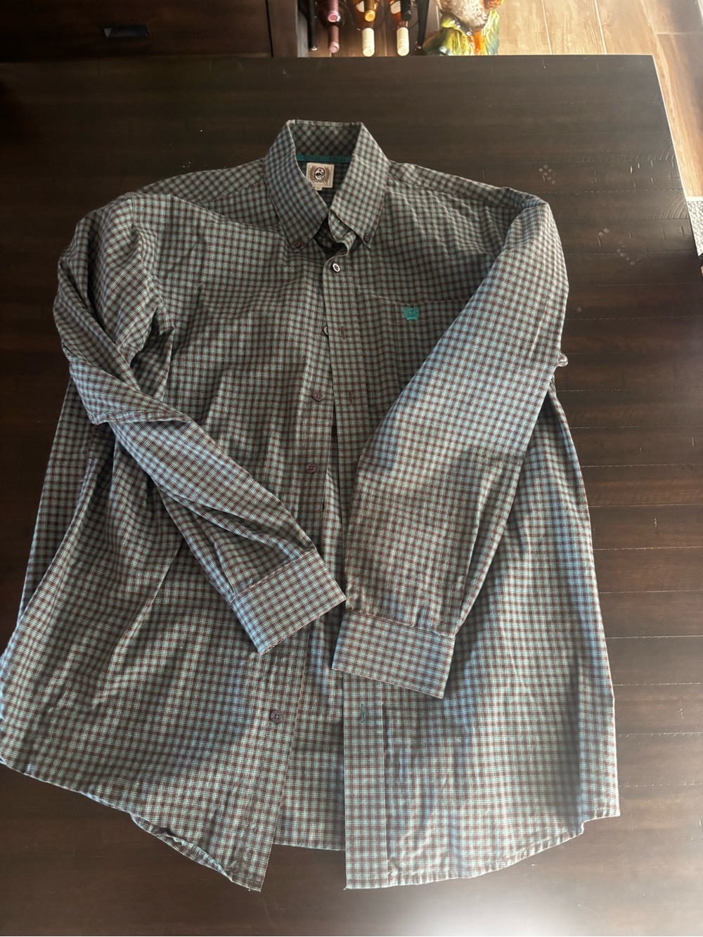 Cinch Men's Blue and Green Check Button-Down Shirt